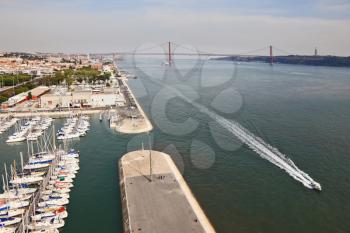 Gorgeous Portugal. Embankment of the River Tagus and the marina of sailing yachts