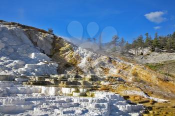 The well-known calcareous formations travertine in Yellowstone park