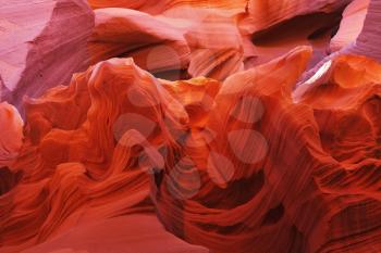 Fiery color in the stone. The famous Antelope Canyon in the Navajo Indian Reservation. USA