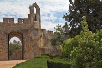 The beautiful architecture of the castle Templars in Tomar. Magnificent medieval palace in Portugal. 