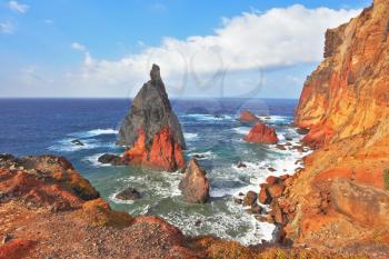 The eastern tip of the island of Madeira. Picturesque colorful cliffs and islands