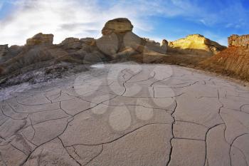 Stone desert on coast of the Dead Sea. A sunset