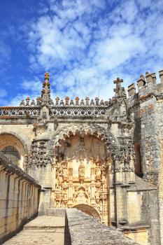  Palace of the Knights Templar in Tomar. Beautifully preserved and restored monument of medieval architecture. Portugal 
