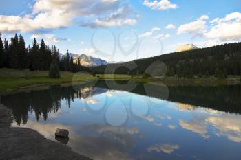 The well-known Cascade lakes in northern Canada. Sunrise 