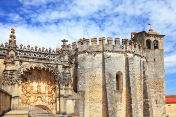 The monument of medieval religious architecture. Well protected and beautifully decorated palace of the Templars in Tomar. Portugal
