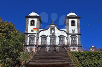 Attractions Portuguese island of Madeira. The magnificent white church of Nossa Senhora do Monte.