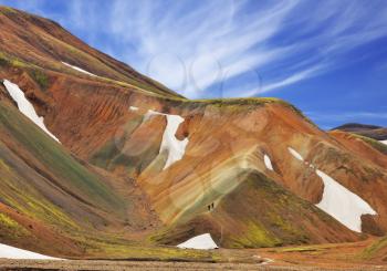 Colorful smooth mountains in the Icelandic reserve Landmannalaugar. Rhyolite mountains