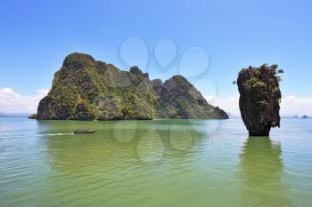 Island-vase in shallow lagoon of the southern seas. Thailand. The magnificent island of James Bond