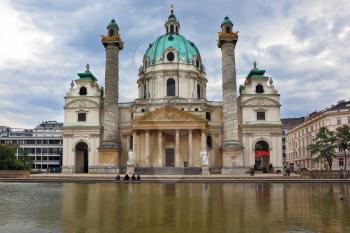 VIENNA, AUSTRIA - SEPTEMBER 26, 2013: The famous Church of St. Charles Borromeo in the Baroque style.