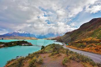 Beautiful Patagonia. Park Torres del Paine in southern Chile. Island on Lake Pehoe