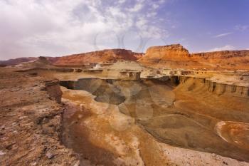 Picturesque ancient mountains and canyon about the Dead Sea in Israel  