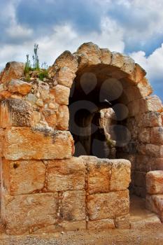 Arch overlapping of a tunnel for spectators in an antique amphitheater nearby ???????? in Israel   
