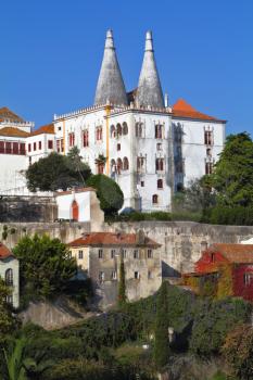 The original architecture. Ancient Palace Museum in the resort town of Sintra, near Lisbon on