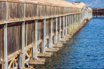  Wooden gallery for bird watching. Hula Nature Reserve, Israel, December. Lake Hula is a wintering place for migratory birds