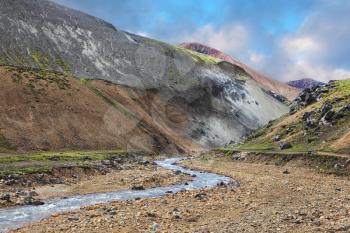 National Park Landmannalaugar in Iceland. Creek at the bottom of a picturesque gorge