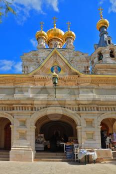 One of the entrances to the church of St. Mary Magdalene. Mount of Olives in Jerusalem