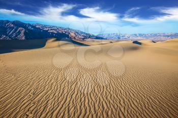 Early morning  in a picturesque part of Death Valley, USA. Mesquite Flat Sand Dunes. Small ripples on sand dunes