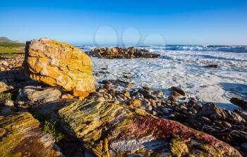  The Cape of Good Hope - the most extreme southwest point of Africa. Powerful ocean surf in the Atlantic Ocean