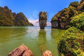 Bay in the Andaman Sea. James Bond Island in the shape of a vase. Wonderful holiday in Thailand 