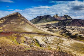 Summer trip to Iceland. Rhyolite mountains, covered with moss and lava