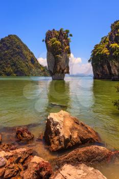 Whimsical island in the Andaman Sea. James Bond Island. Wonderful holiday in Thailand