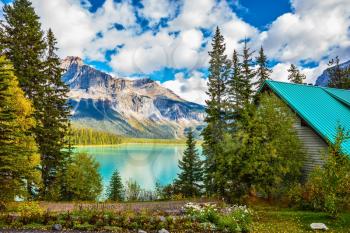 Yoho National Park, Canada. The concept of eco-tourism and adventure tourism. Camping at Lake Emerald