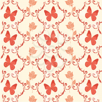 Royalty Free Clipart Image of Roses and Butterflies