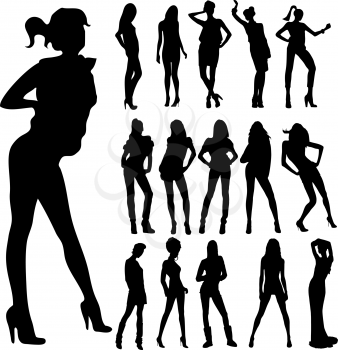 Royalty Free Clipart Image of Women Posing in Silhouette