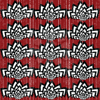 Royalty Free Clipart Image of a Decorative Red Background With White and Black Flowers
