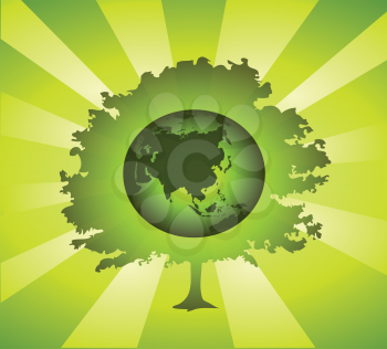 Royalty Free Clipart Image of a Globe in a Tree