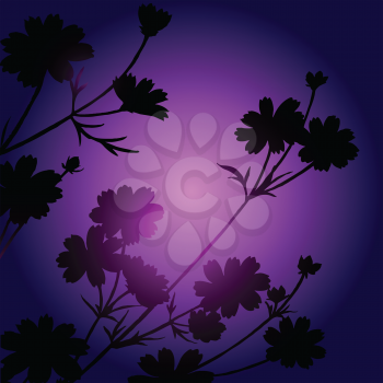 Royalty Free Clipart Image of Flowers on a Dark Purple Background