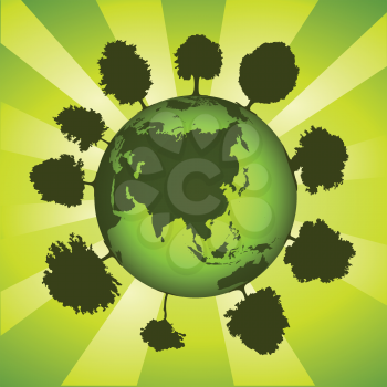 Royalty Free Clipart Image of Trees Around a Globe