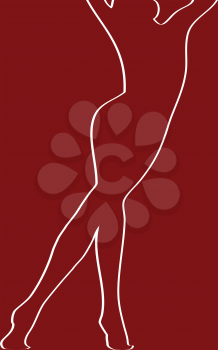 Royalty Free Clipart Image of a Woman's Body Outlined in White on Red