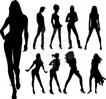 Royalty Free Clipart Image of Female Silhouettes Posing