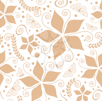 cream natural pattern with flowers and butterflies