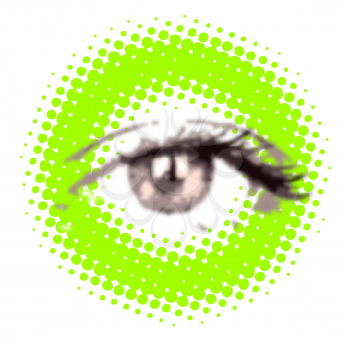 eye drawing on green halftone