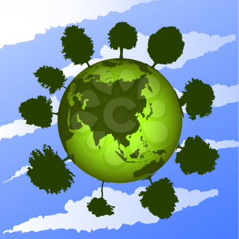 green earth with trees on blue sky