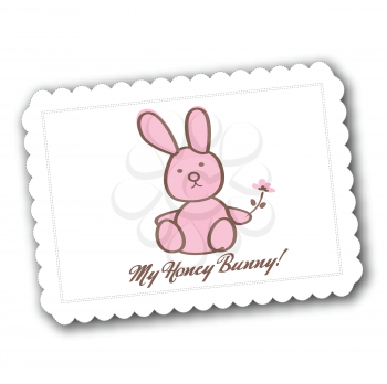 pink bunny rabbit with flower on white card