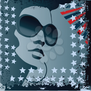 grunge stylized american flag and woman with sunglasses