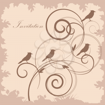 invitation with birds on creamy card