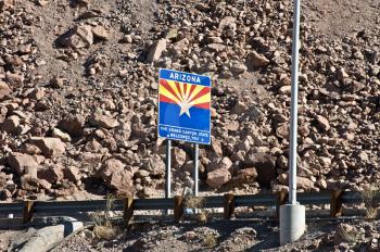Royalty Free Photo at the Arizona State Sign at the Hoover Dam