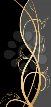 Royalty Free Clipart Image of a Black, Grey and Gold Floral Background