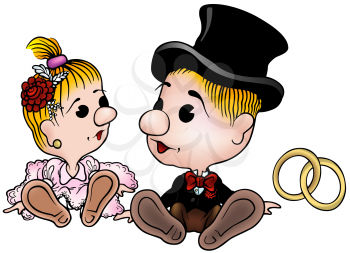 Royalty Free Clipart Image of a Bride and Groom