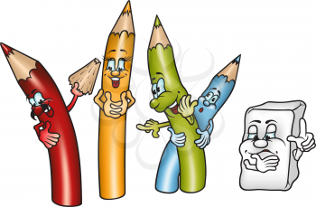 Royalty Free Clipart Image of a Set of Crayons and an Eraser