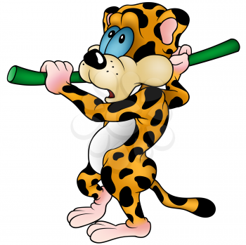 Royalty Free Clipart Image of a Leopard With a Pole