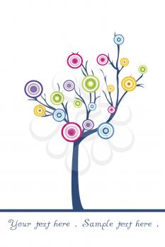 Royalty Free Clipart Image of an Abstract Tree With Coloured Circles