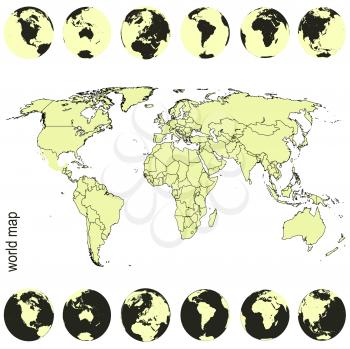 World map in yellow tones