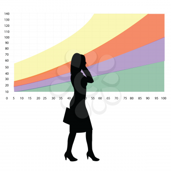 Business woman silhouette with colored graphic diagram