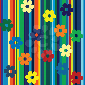 Multicolored stripes with flowers background