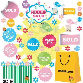 set of summer sale with shopping stickers